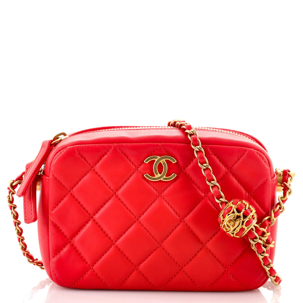 Chanel Pearl Crush Camera Case Quilted Lambskin Small Red 1518141
