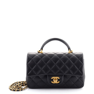 Chanel Classic Single Flap Top Handle Bag Quilted Lambskin Mini
