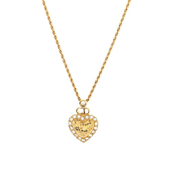 Christian Dior Vintage CD Heart Pendant Necklace Metal with Crystals