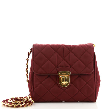 Prada Pushlock Chain Flap Bag Quilted Tessuto Mini