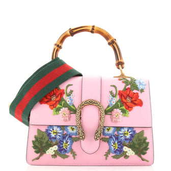 Gucci Dionysus Bamboo Top Handle Bag Embroidered Leather Medium