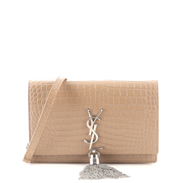 Saint Laurent Classic Monogram Tassel Crossbody Bag Crocodile Embossed Leather Small