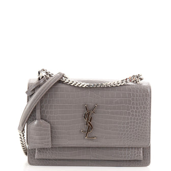 Saint Laurent Sunset Crossbody Bag Crocodile Embossed Leather Medium