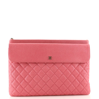 Chanel Front Pocket O Case Pouch Quilted Iridescent Caviar Large