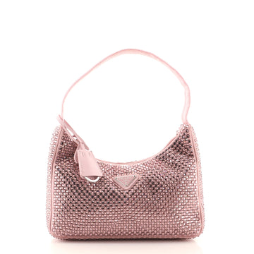 Prada Re-Edition 2000 Hobo Crystal Embellished Satin Mini