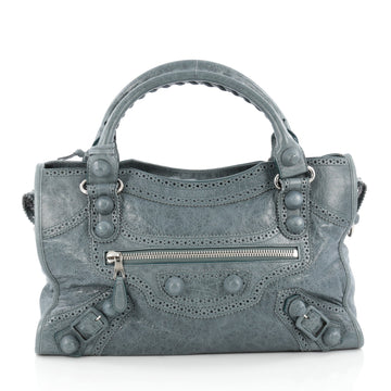 Balenciaga City Giant Brogues Handbag Leather Medium Blue