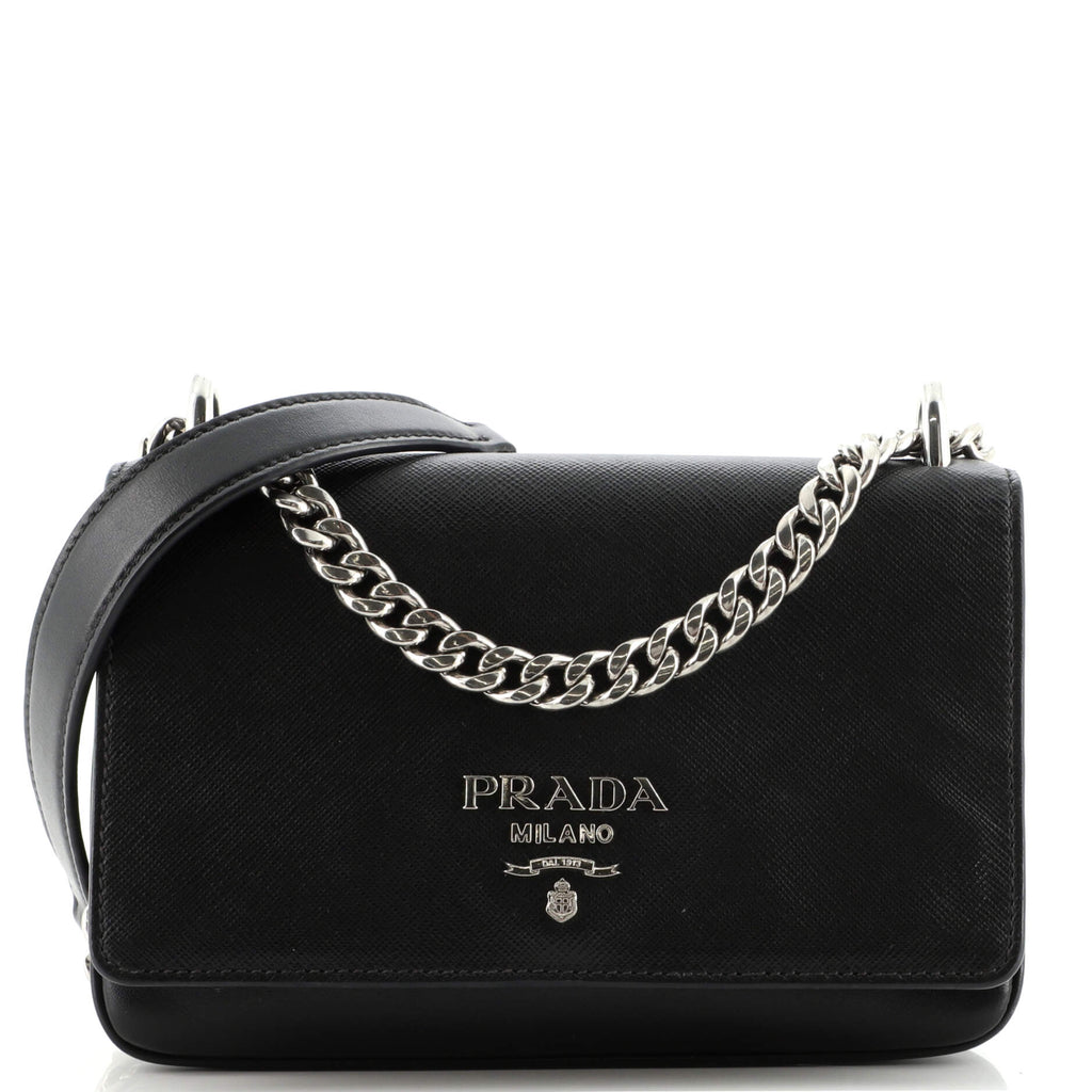 Prada Chain Flap Crossbody Bag Saffiano and Soft Calf Small at