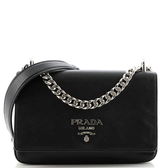 Prada Chain Flap Crossbody Bag Saffiano and Soft Calf Small