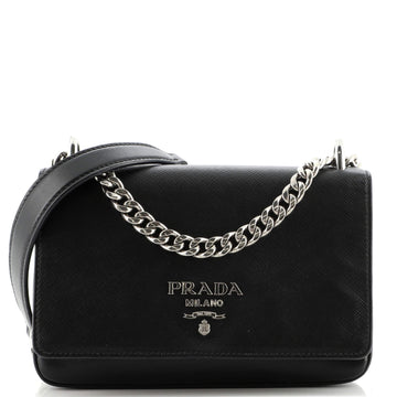 Prada Chain Flap Crossbody Bag Saffiano and Soft Calf Small