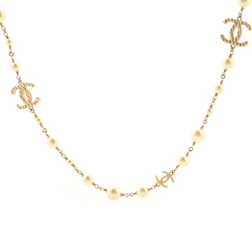 Chanel CC Long Necklace Faux Pearls and Metal