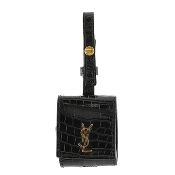 Saint Laurent Classic Monogram AirPods Flap Case Crocodile Embossed Leather