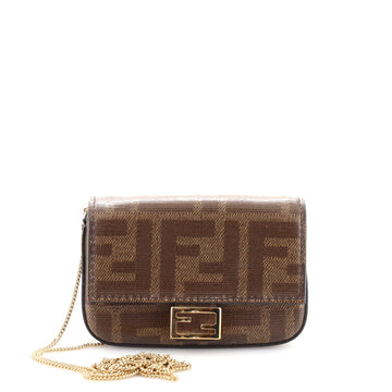 Fendi Chain Baguette Charm Bag Zucca Coated Canvas Nano