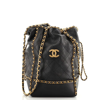 Drawstring Chain Bucket Bag Quilted Calfskin