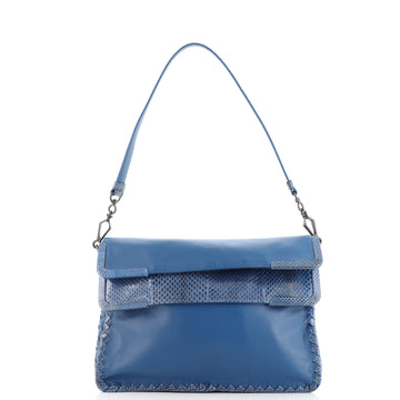 Bottega Veneta Fold Over Convertible Shoulder Bag Leather with Python Medium
