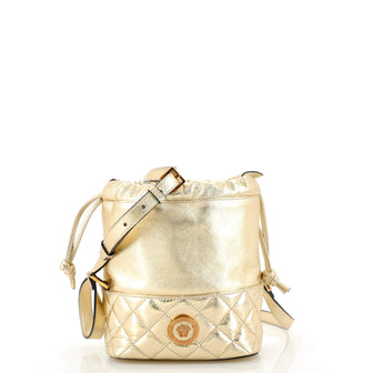 Medusa Drawstring Bucket Bag Quilted Leather Small