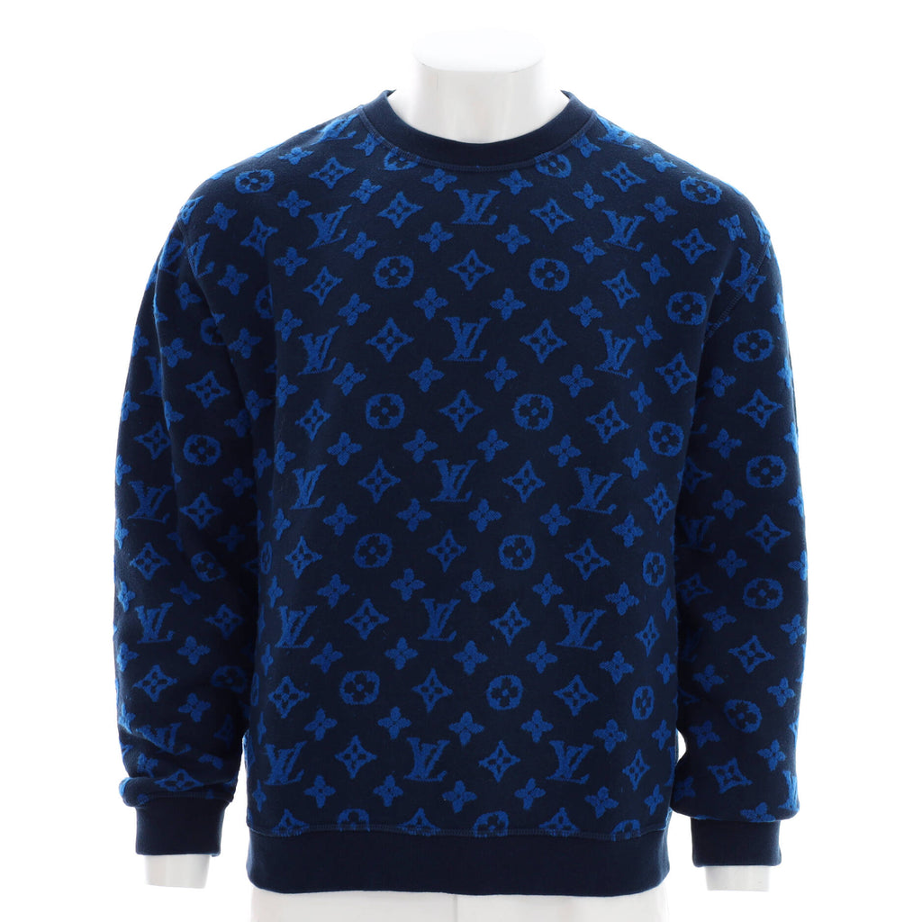 Louis Vuitton Men's Full Monogram Crew Neck Sweater Cotton and Acrylic  Blend Jacquard Blue 15210211