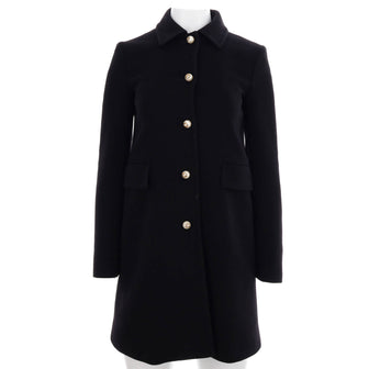Gucci Women's Double Pocket Long Coat Wool with Faux Pearls