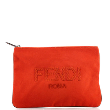 Fendi Logo Flat Zip Pouch Canvas Medium