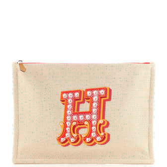 Hermes Flat Electrique Pouch Embroidered Toile GM
