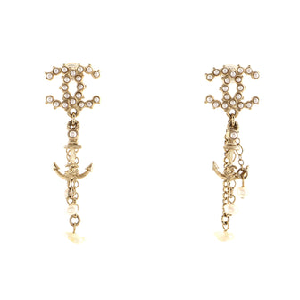 Chanel CC Anchor Drop Earrings Metal with Faux Pearls