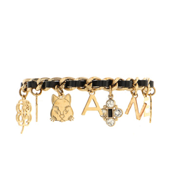 Chanel Letters Emoji Charms Woven Chain Bracelet Metal and Leather with Crystals and Faux Pearl