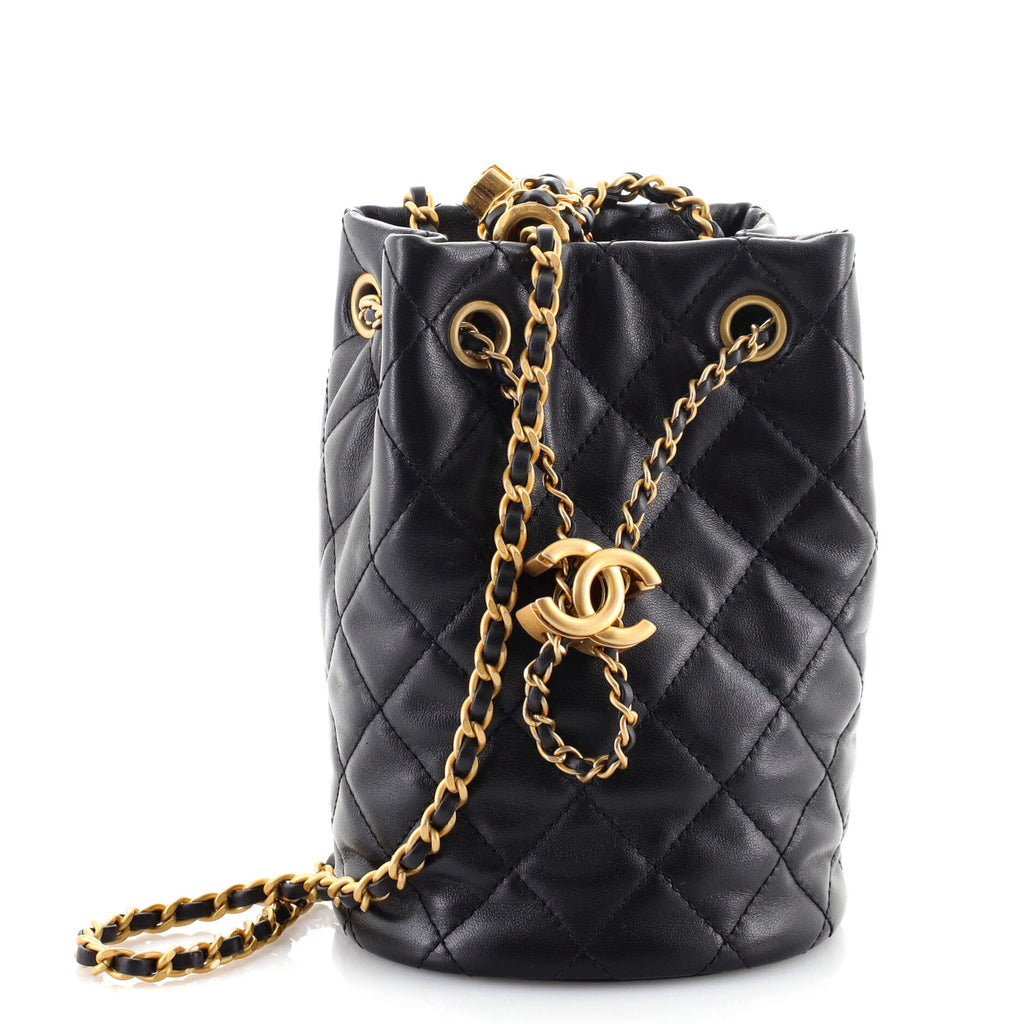 Chanel Pearl Crush Bucket Bag Quilted Lambskin Black 1522641