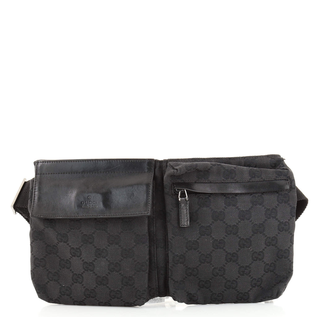 Gucci Vintage Double Belt Bag GG Canvas Small Black 1522884