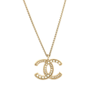 Chanel CC Pendant Necklace Metal with Faux Pearls