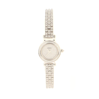 Hermes Faubourg Quartz Watch White Gold with Pave Diamond Bezel, Face and Band 16