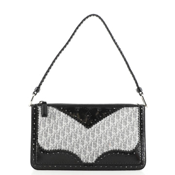 Christian Dior D'Trick Zip Shoulder Bag Leather with Diorissimo Canvas