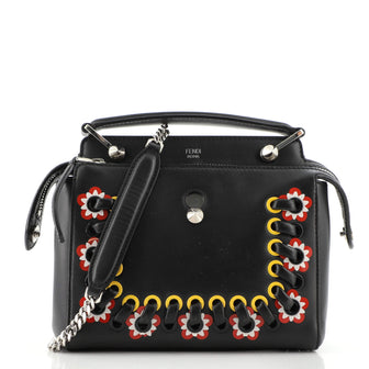 Fendi DotCom Convertible Satchel Whipstitch Floral Leather Small