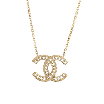 Chanel Quilted CC Pendant Snake Chain Necklace Metal with Crystals