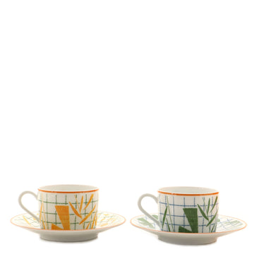 Hermes A Walk in the Garden 4-Piece Coffee Cup & Saucer Set Printed Porcelain