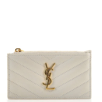 Saint Laurent Monogram Fragments Zip Card Holder Matelasse Chevron Leather