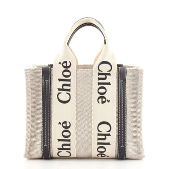 Chloe Woody Tote Canvas with Leather Small