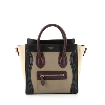 Celine Tricolor Luggage Handbag Leather Nano Black