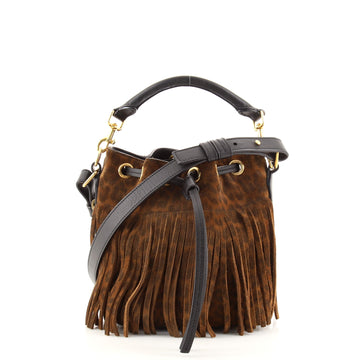 Saint Laurent Fringe Emmanuelle Bucket Bag Printed Suede Small