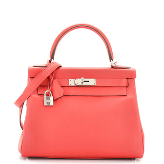 Hermes Kelly Handbag Red Evercolor with Palladium Hardware 28