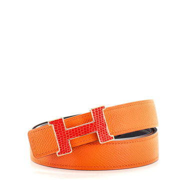 Hermes Constance Reversible Belt Leather with Lizard Thin