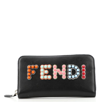 Fendi Zip Around Wallet Logo Studded Leather Long