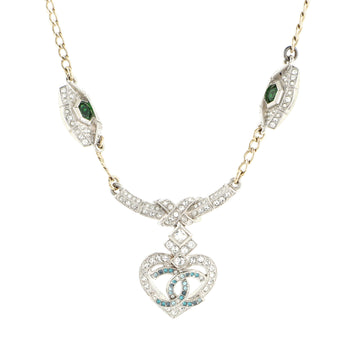 Chanel New Eyes Heart CC Pendant Necklace Metal with Crystals