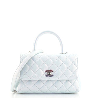 Chanel Coco Top Handle Bag Quilted Iridescent Caviar with Gradient Hardware Mini
