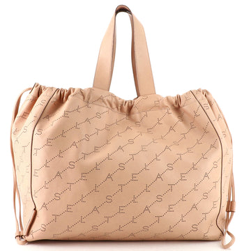 Stella McCartney Logo Drawstring Tote Perforated Faux Leather Large