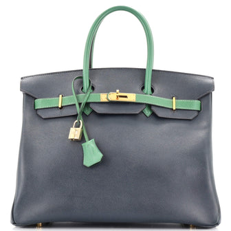 Hermes Birkin Handbag Bicolor Courchevel with Gold Hardware 35