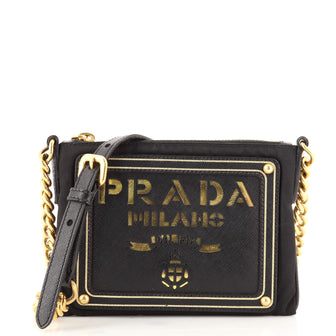 Prada Logo Chain Crossbody Bag Tessuto and Saffiano Leather Small