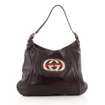 Gucci Britt Web Hobo Leather Medium Brown
