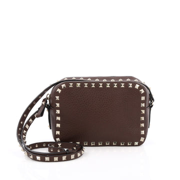 Valentino Rockstud Camera Crossbody Bag Leather Brown