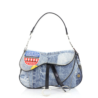 Christian Dior Vintage Double Saddle Bag Printed Denim
