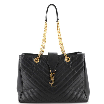 Saint Laurent Classic Monogram Shopper Matelasse Chevron Leather Large