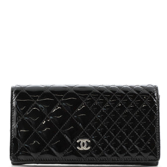 Chanel CC Gusset Flap Wallet Quilted Patent Long
